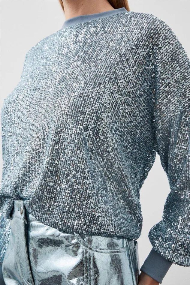 Tops Women Karen Millen Stretch Jersey Sequin Sweatshirt Blue