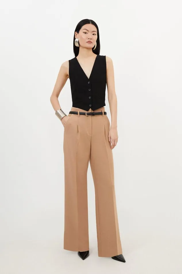 Tops Women Karen Millen Tailored Compact Stretch Corset Waist Wide Leg Trousers Camel Tops Women Karen Millen Tailored Compact Stretch Corset Waist Wide Leg Trousers Camel
