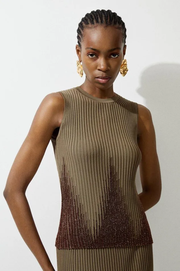 Tops Women Karen Millen Tall Viscose Blend Shimmer Knit Top Coord Light Khaki Tops Women Karen Millen Tall Viscose Blend Shimmer Knit Top Coord Light Khaki
