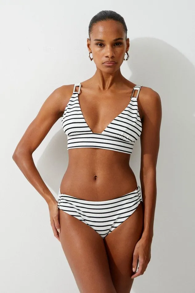 Tops Women Karen Millen Textured Stripe Trim Detail Bikini Top Stripe