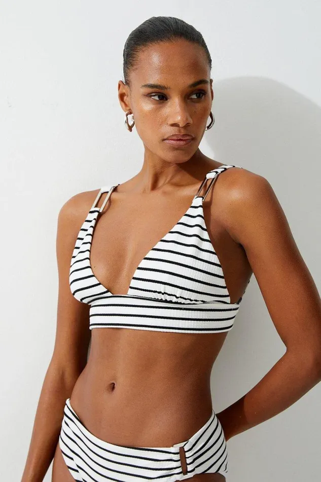 Tops Women Karen Millen Textured Stripe Trim Detail Bikini Top Stripe