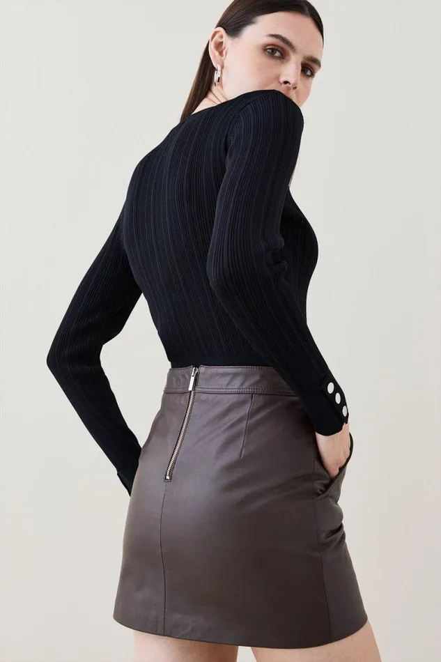 Tops Women Karen Millen Viscose Blend Knitted Rib Cardigan Black