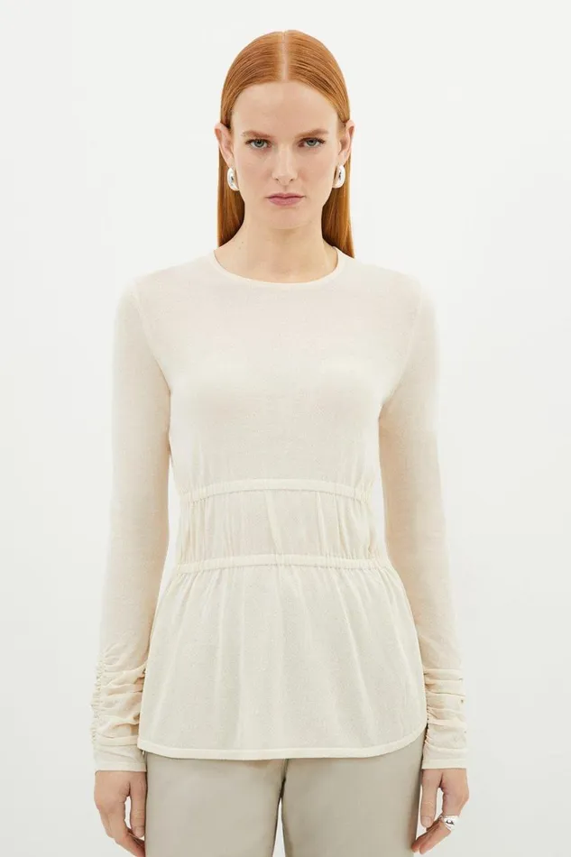 Tops Women Karen Millen Viscose Blend Lightweight Knit Peplum Top White