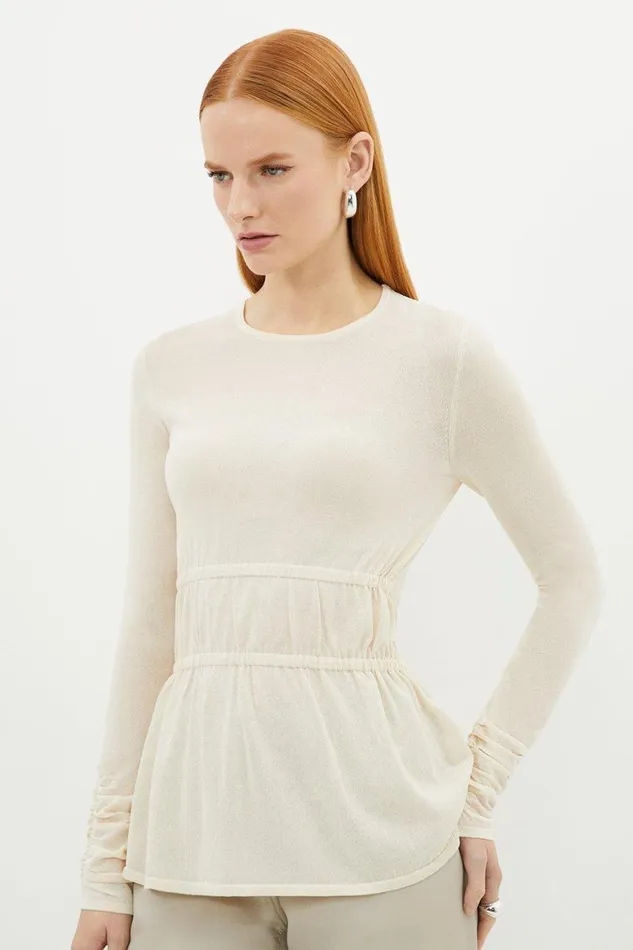Tops Women Karen Millen Viscose Blend Lightweight Knit Peplum Top White