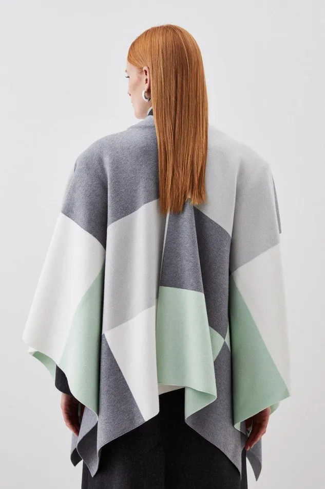 Tops Women Karen Millen Viscose Blend Soft Jacquard Knit Poncho Pale Green