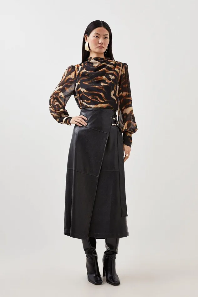 Tops Women Karen Millen Wild Tiger Print Pleated Georgette Woven Blouse Animal