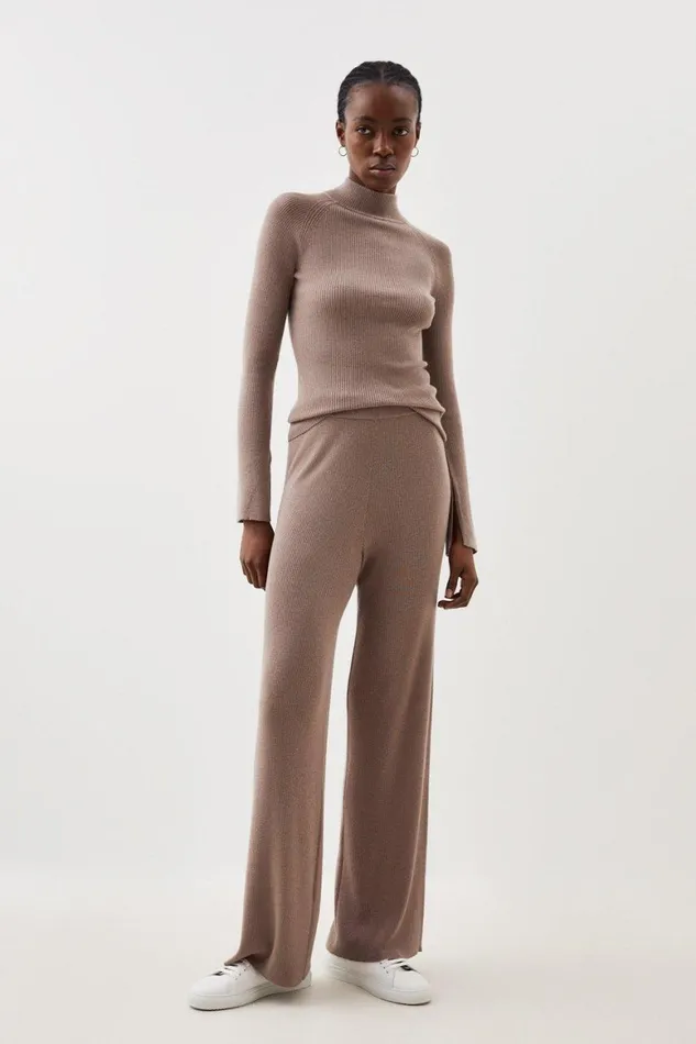 Trousers Women Karen Millen Cashmere Blend Knit Trousers Grey Marl