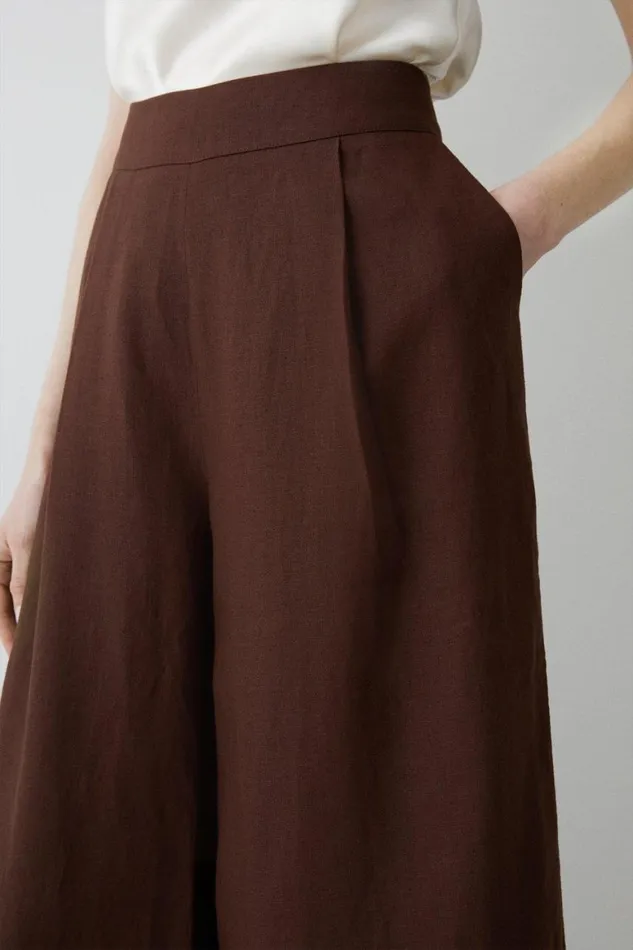 Trousers Women Karen Millen Linen Tailored Wide Leg Trouser Chocolate