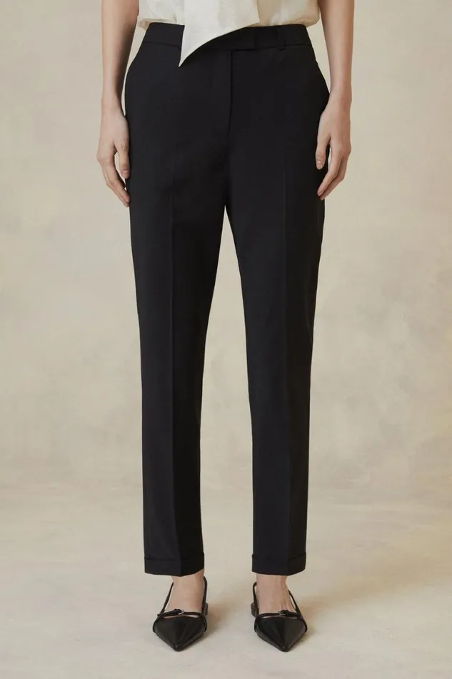 Trousers Women Karen Millen Petite The Founder Tailored Wool Blend Straight Trousers Black