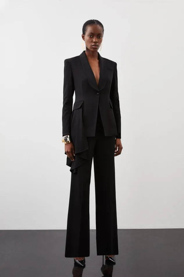 Trousers Women Karen Millen Polished Viscose Wide Leg Tailored Trousers Black Trousers Women Karen Millen Polished Viscose Wide Leg Tailored Trousers Black