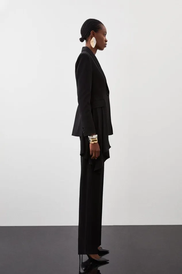 Trousers Women Karen Millen Polished Viscose Wide Leg Tailored Trousers Black