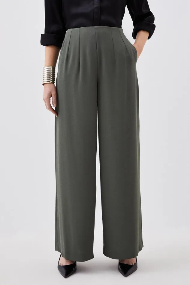 Trousers Women Karen Millen Tailored Dart Detail Waistband Wide Leg Trouser Khaki