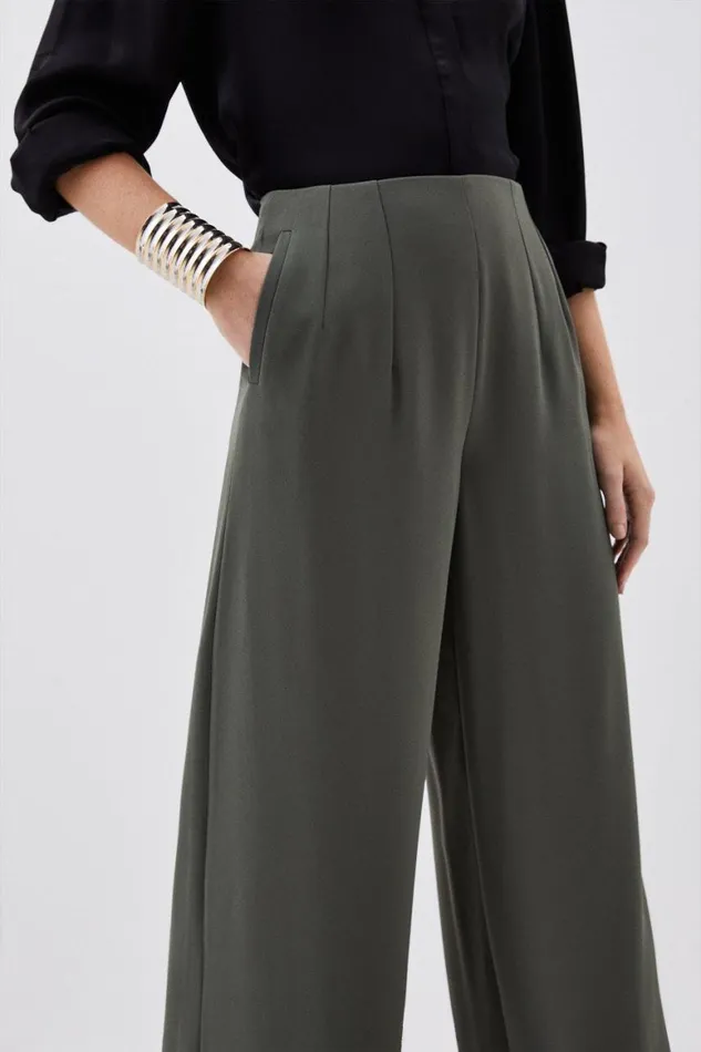 Trousers Women Karen Millen Tailored Dart Detail Waistband Wide Leg Trouser Khaki