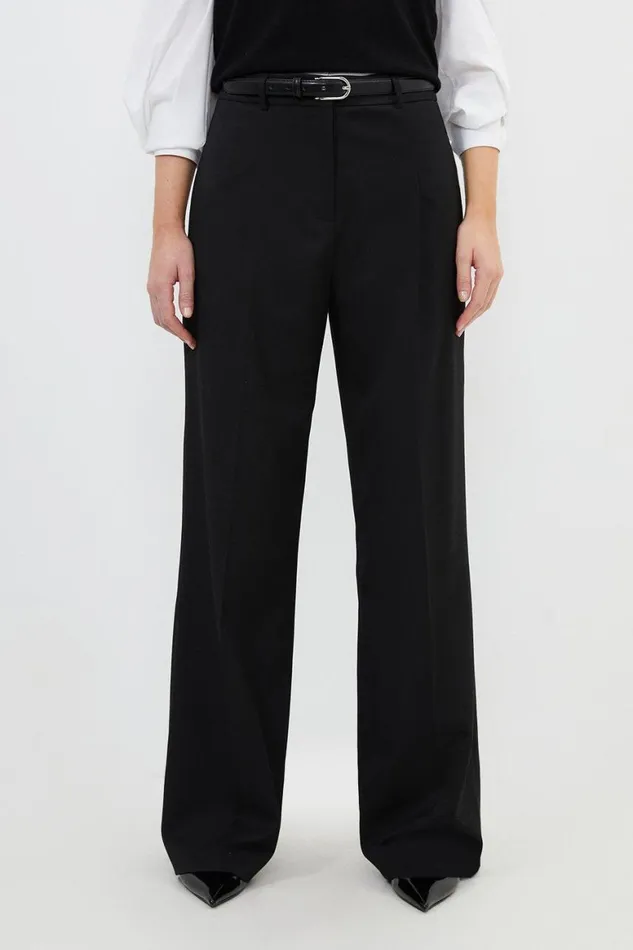 Trousers Women Karen Millen Tailored Premium Twill Wide Leg Trousers Black