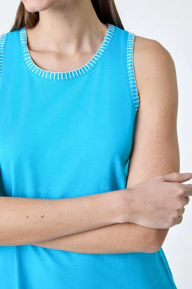 Turquoise Contrast Stitch Stretch Jersey Midi Dress Women Roman Dresses