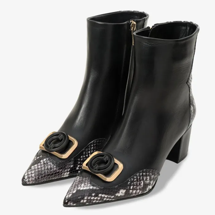 Vinci Leather Boots and Booties The Gray Black and White Leather Block Heel Boot 8211 Women