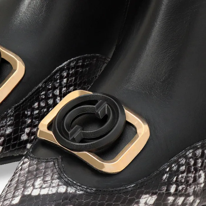 Vinci Leather Boots and Booties The Gray Black and White Leather Block Heel Boot 8211 Women
