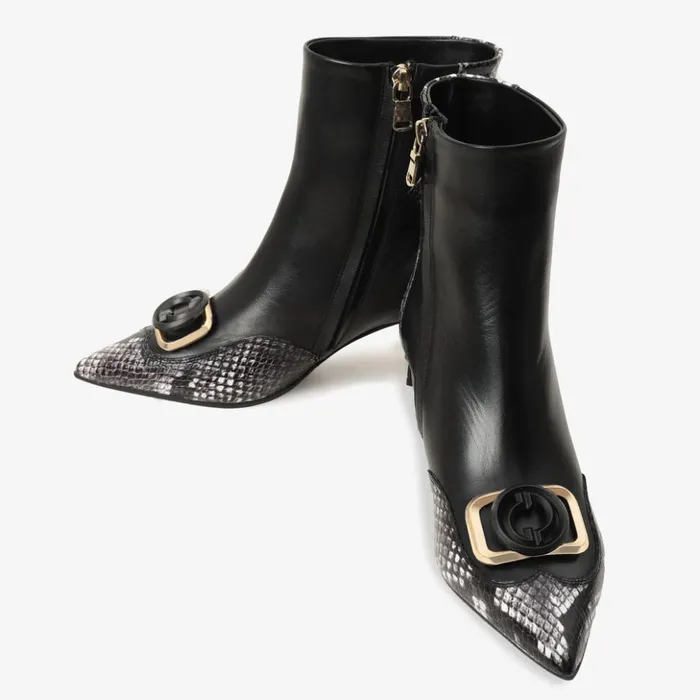 Vinci Leather Boots and Booties The Gray Black and White Leather Block Heel Boot 8211 Women