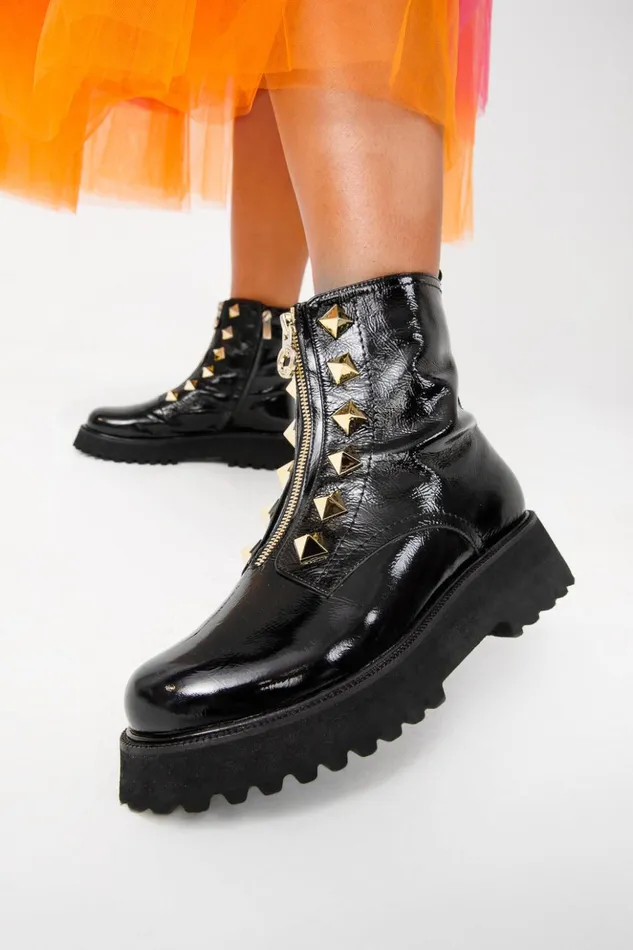 Vinci Leather Boots and Booties The Ottawa Black Patent Leather Ankle Boot 8211 Women