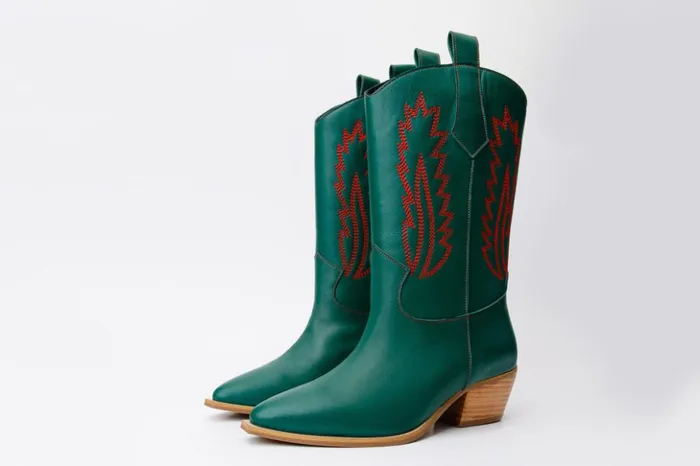 Vinci Leather Boots and Booties The Togg Green Leather Cowboy Boot 8211 Women