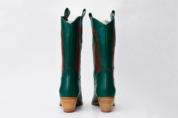Vinci Leather Boots and Booties The Togg Green Leather Cowboy Boot 8211 Women