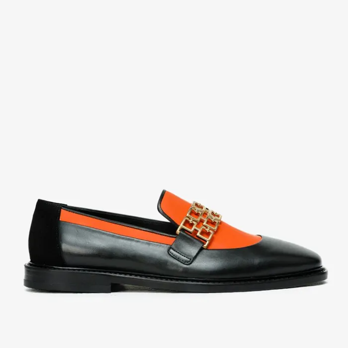 Vinci Leather Dress Shoes The Gemena Black and Orange Leather Bit Dress Loafer Shoe 8211 Men