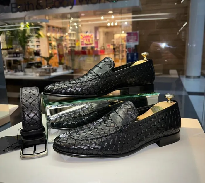 Vinci Leather Dress Shoes The Grand Woven Leather Black Shoe Penny Loafer 8211 Men