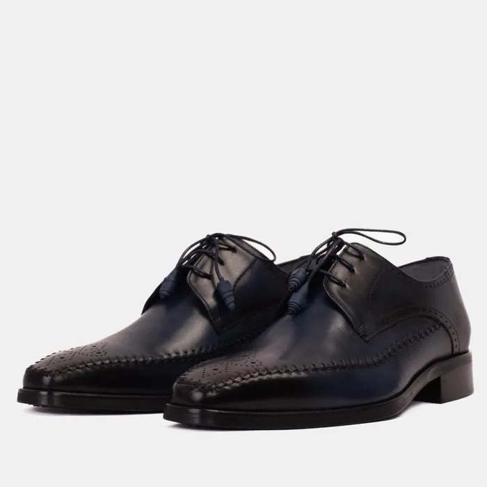 Vinci Leather Dress Shoes The Moon Navy Blue Leather Derby Shoe 8211 Men