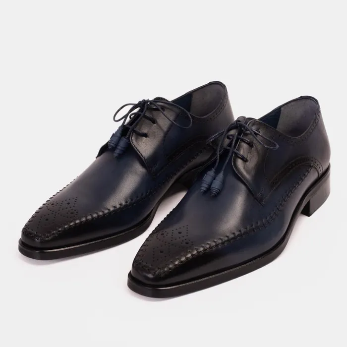 Vinci Leather Dress Shoes The Moon Navy Blue Leather Derby Shoe 8211 Men