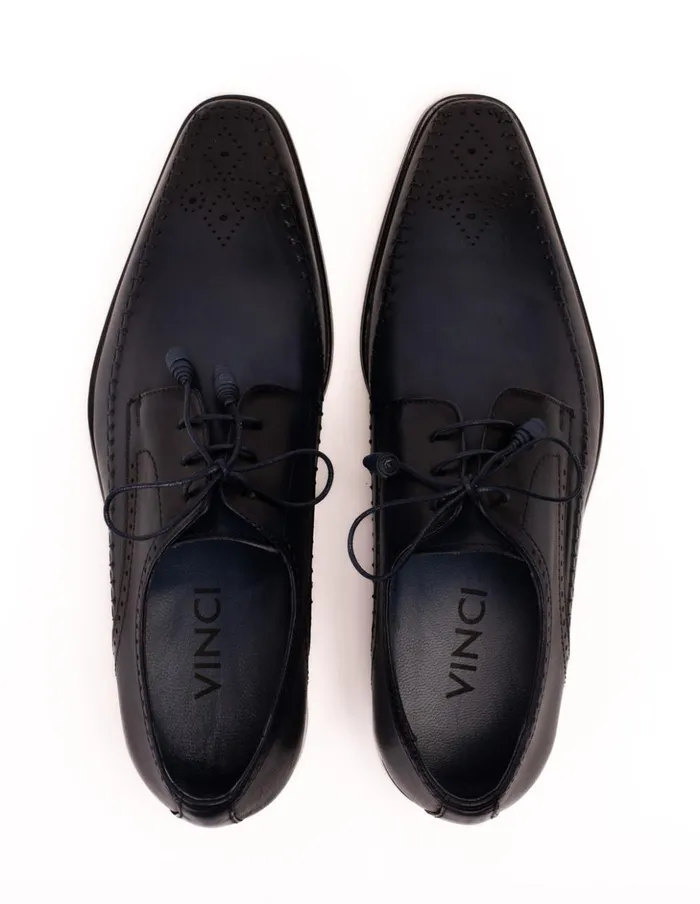 Vinci Leather Dress Shoes The Moon Navy Blue Leather Derby Shoe 8211 Men
