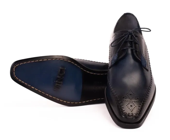 Vinci Leather Dress Shoes The Moon Navy Blue Leather Derby Shoe 8211 Men
