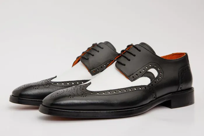 Vinci Leather Dress Shoes The Neiva Black and White Wingtip Semi Brogue Derby Shoe 8211 Men