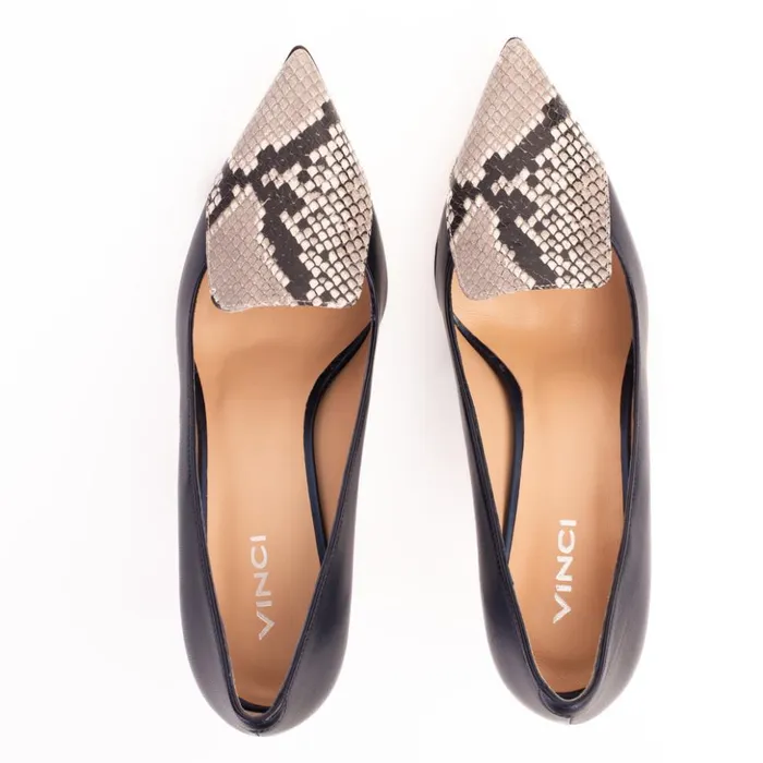 Vinci Leather Heels The Dilan Navy Blue Leather Pump Shoe 8211 Women
