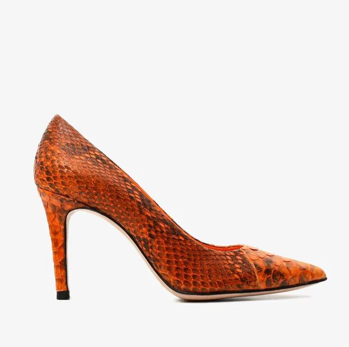 Vinci Leather Heels The Queenn Orange Pythn Leather Pump Shoe 8211 Women