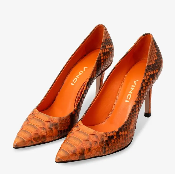 Vinci Leather Heels The Queenn Orange Pythn Leather Pump Shoe 8211 Women