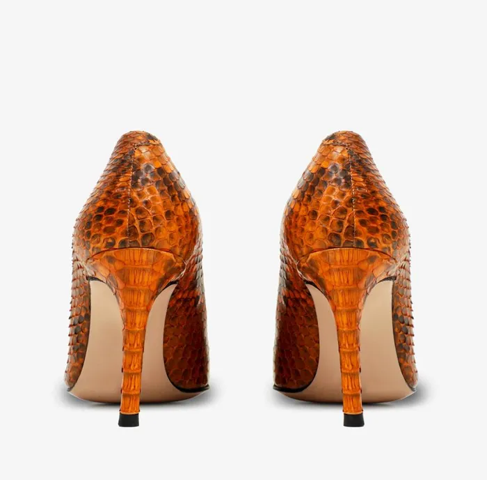 Vinci Leather Heels The Queenn Orange Pythn Leather Pump Shoe 8211 Women