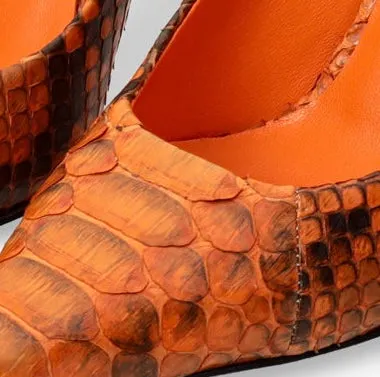Vinci Leather Heels The Queenn Orange Pythn Leather Pump Shoe 8211 Women