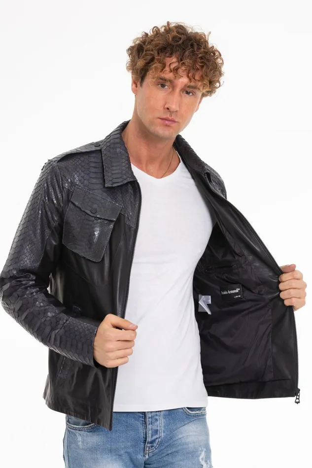 Vinci Leather Leather Jackets The Agron Pythn Navy Blue Leather Jacket 8211 Men