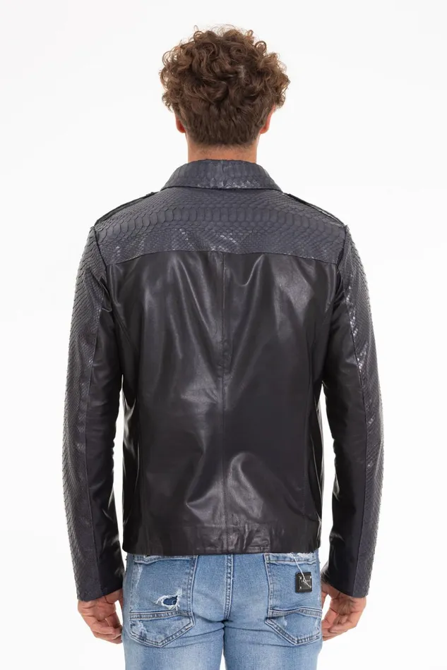 Vinci Leather Leather Jackets The Agron Pythn Navy Blue Leather Jacket 8211 Men