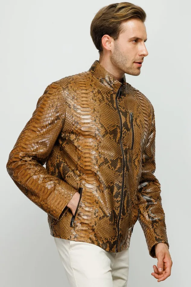 Vinci Leather Leather Jackets The Boss Pythn Tan Leather Jacket 8211 Men