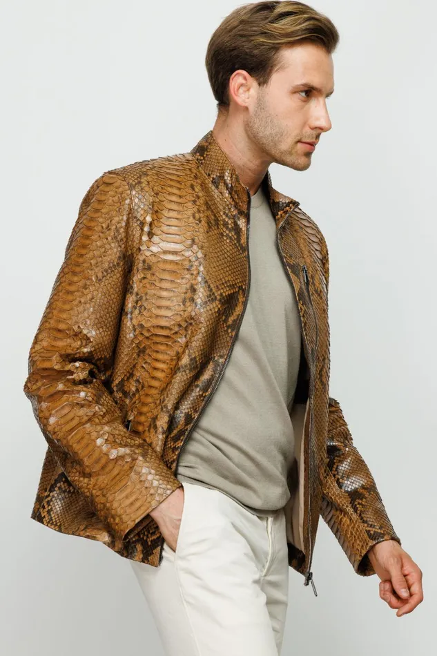 Vinci Leather Leather Jackets The Boss Pythn Tan Leather Jacket 8211 Men