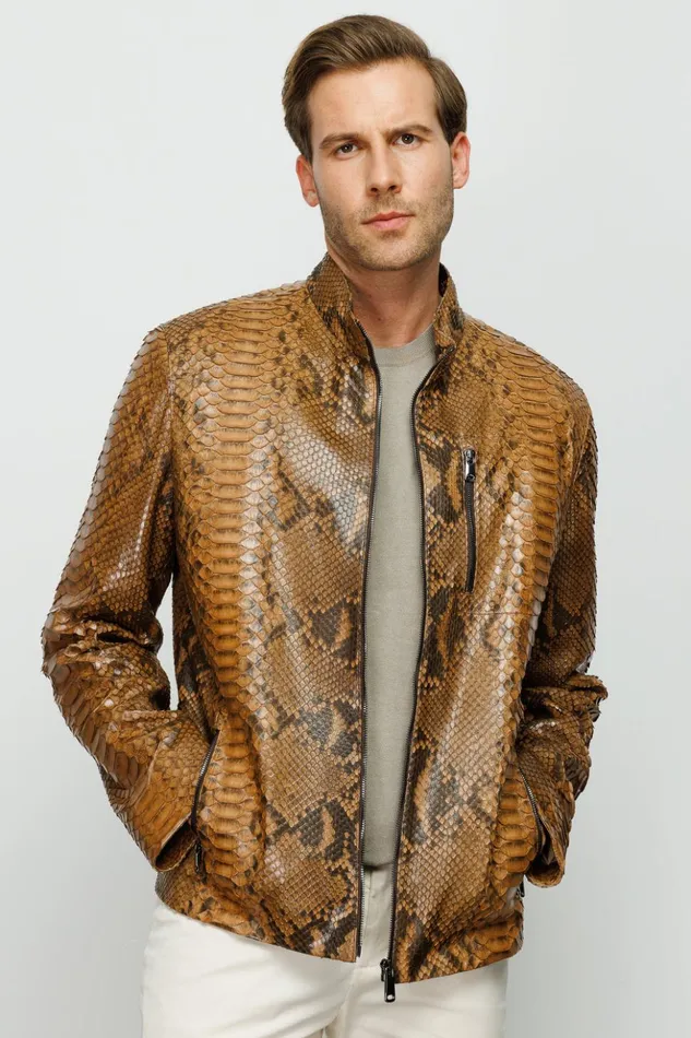 Vinci Leather Leather Jackets The Boss Pythn Tan Leather Jacket 8211 Men