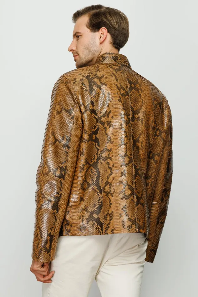 Vinci Leather Leather Jackets The Boss Pythn Tan Leather Jacket 8211 Men