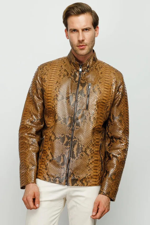 Vinci Leather Leather Jackets The Boss Pythn Tan Leather Jacket 8211 Men