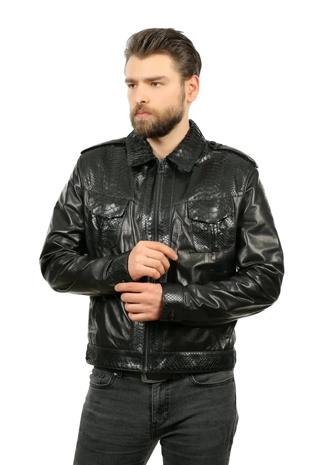 Vinci Leather Leather Jackets The Laquin Pythn Black Leather Jacket 8211 Men