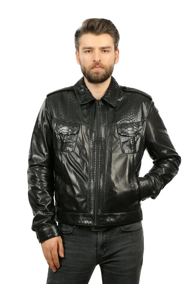 Vinci Leather Leather Jackets The Laquin Pythn Black Leather Jacket 8211 Men