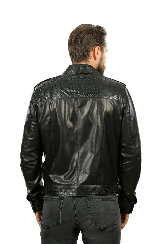 Vinci Leather Leather Jackets The Laquin Pythn Black Leather Jacket 8211 Men