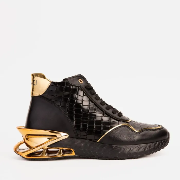Vinci Leather Sneakers Bellagio Black and Gold HighTop Sneaker 8211 Men