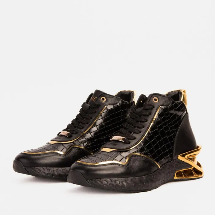 Vinci Leather Sneakers Bellagio Black and Gold HighTop Sneaker 8211 Men