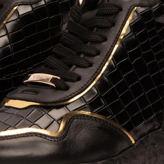 Vinci Leather Sneakers Bellagio Black and Gold HighTop Sneaker 8211 Men